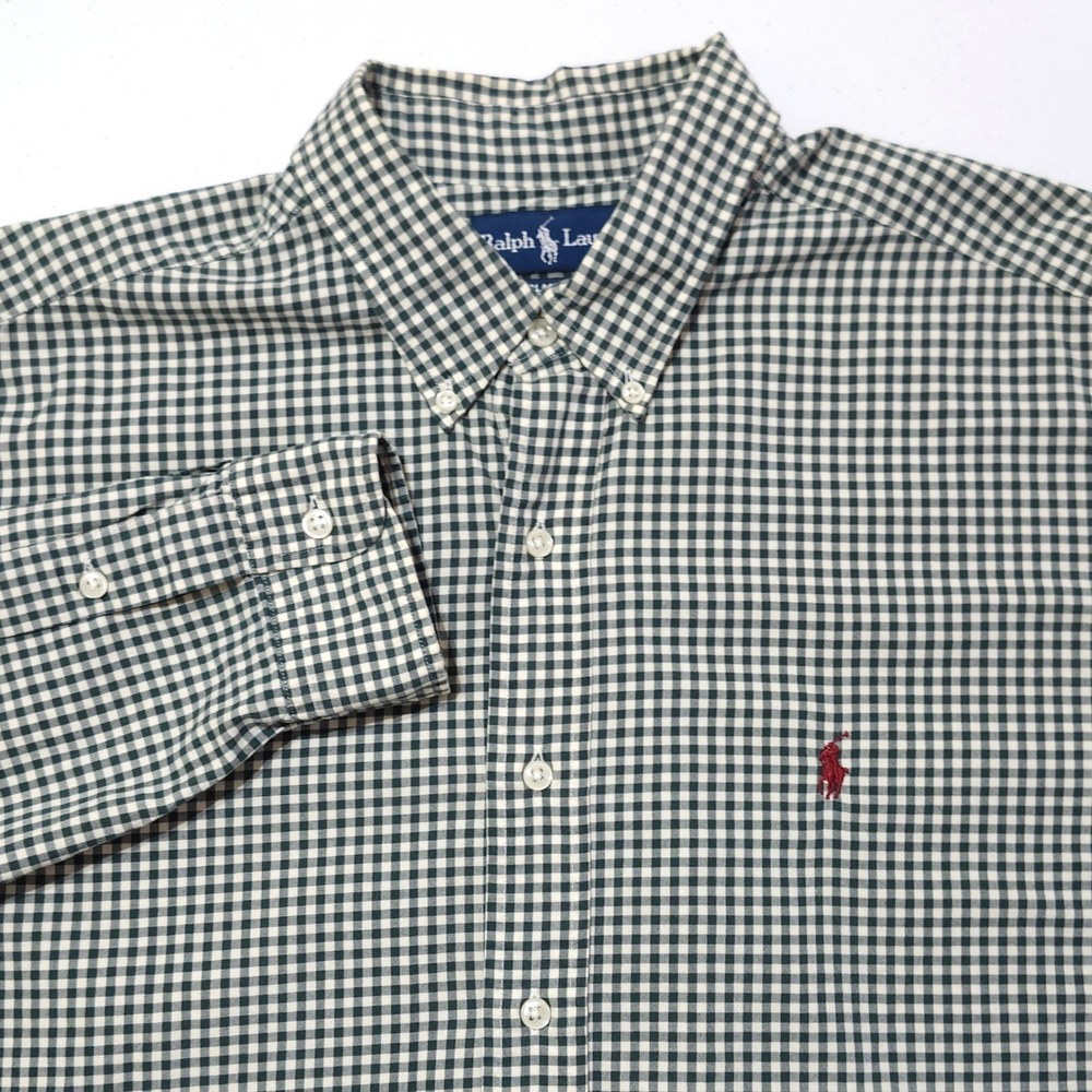 Ralph Lauren Gingham Check Long Sleeve Button Down Shirt XL Classic‎ Fit Green